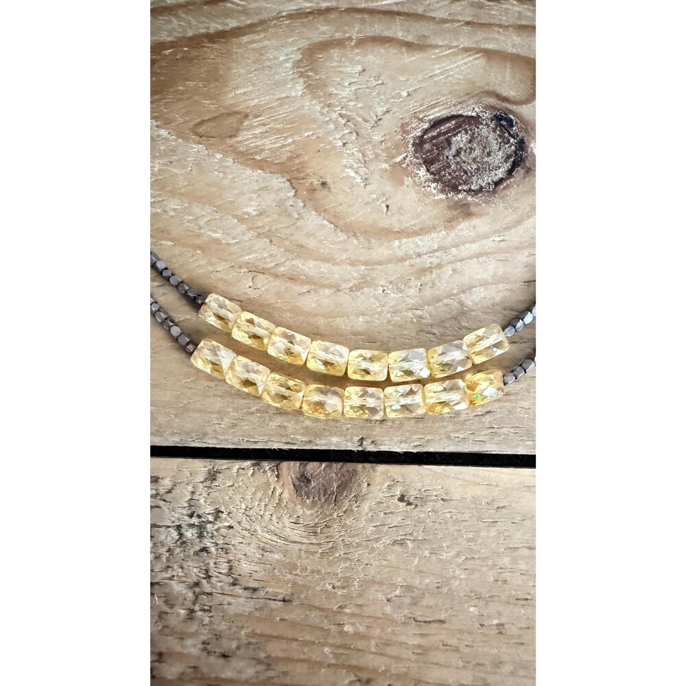 Sterling Silver Clasp Two-Strand Necklace | Yellow Crystal and Metal Beads | Art